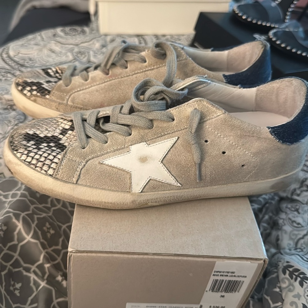 Golden Goose Superstar Suede Shoes with Python Accent
